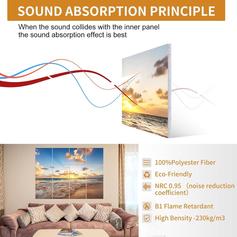 Dmsky Art Acoustic Panels,48“x36”Acoustical Wall Panel, Decorative Sound Absorbing Panel for Walls, Studio Acoustic Treatment Soundproof Wall Panel,12 Pack,Beach - Image 2